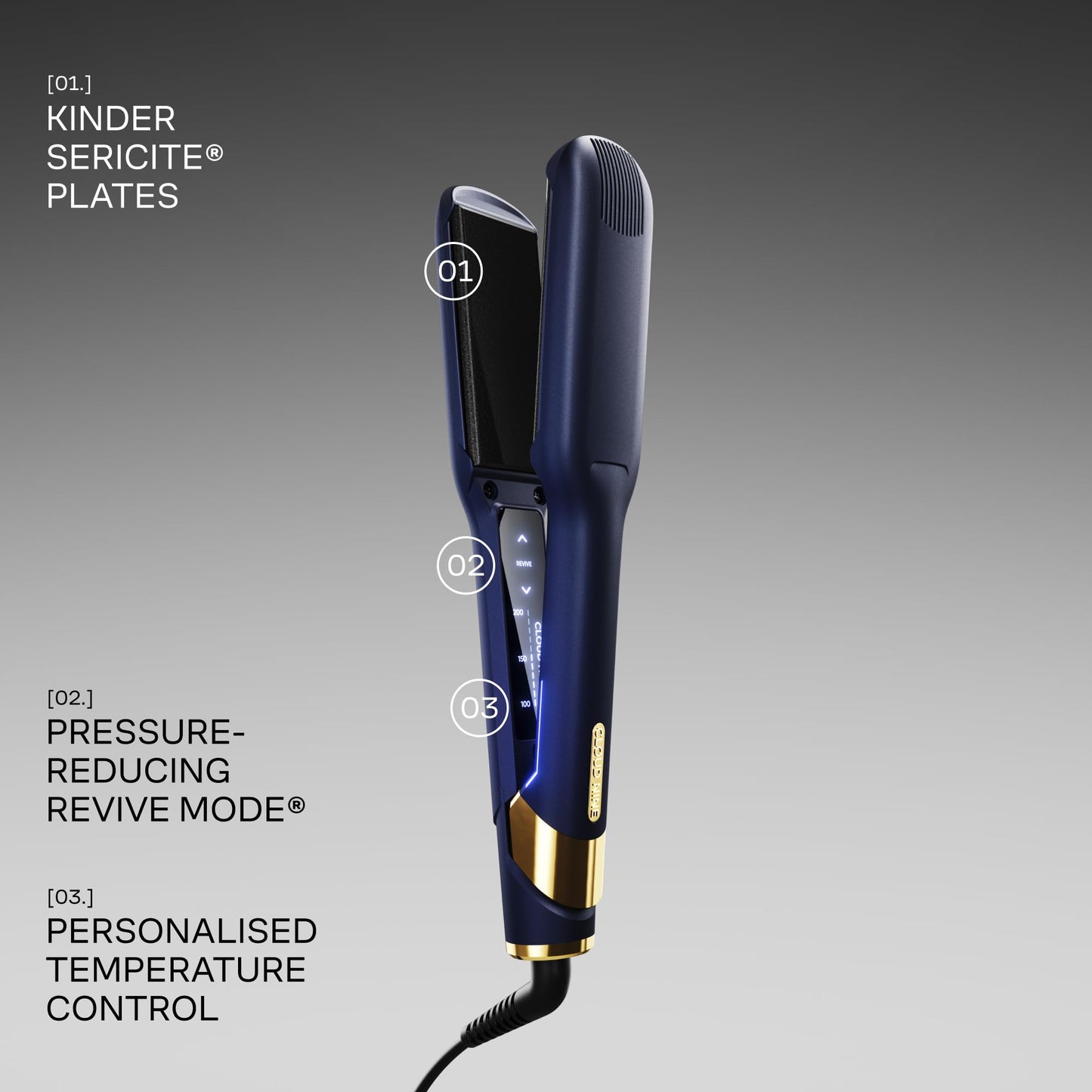 CLOUD NINE Der breite Haarglätter Blau | Variable Temperaturregelung | Revive-Modus Mineralienangereicherte Platten | Digitalanzeige 360°-Drehkabel | Schutzvorrichtung