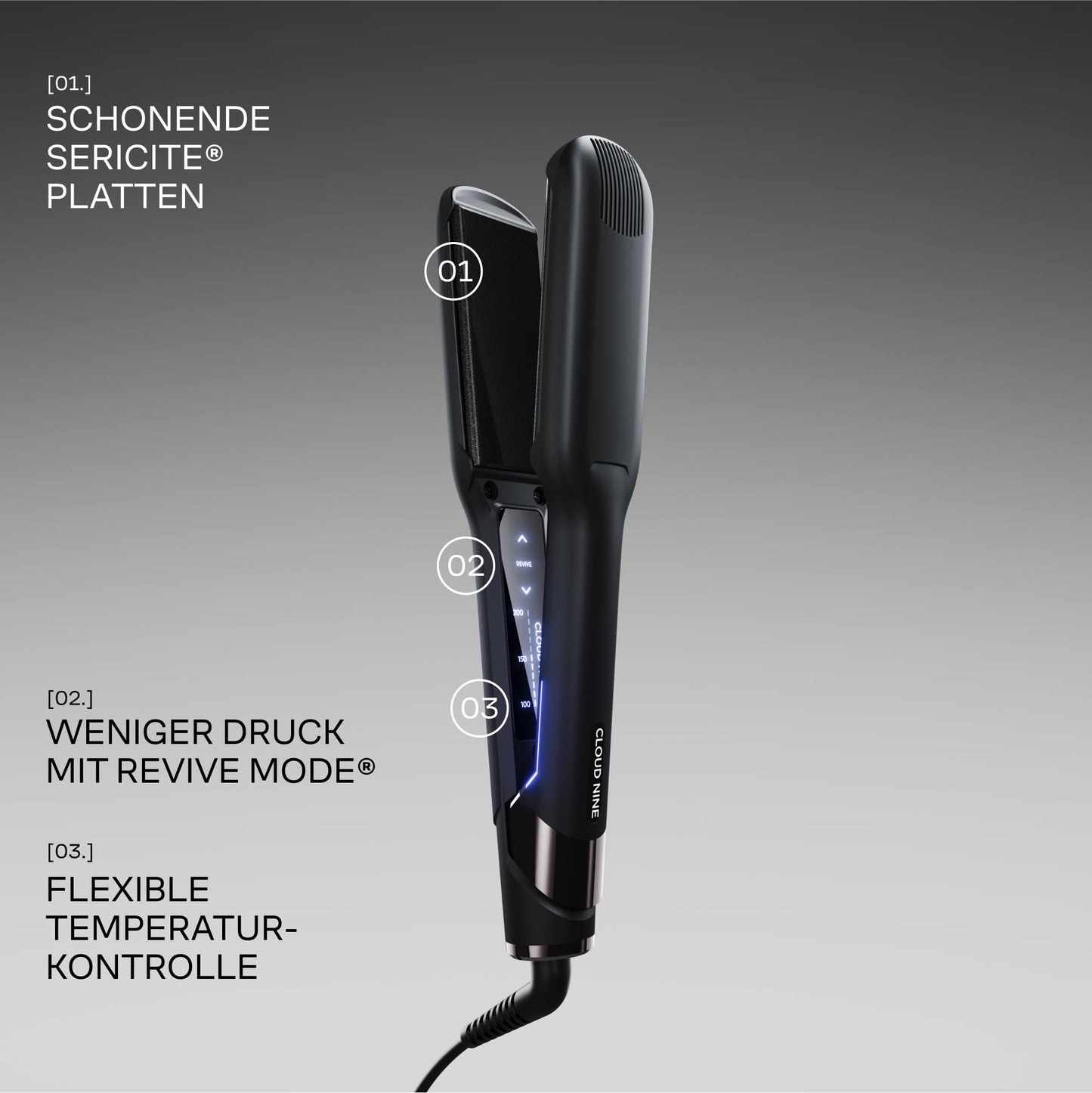 Cloud Nine The Wide Iron Glätteisen Schwarz – Haarglätter mit breiten Sericite-Platten, Revive Mode & 11 Temperatureinstellungen (100–200 °C) – Für gesundes Styling von dickem & langem Haar