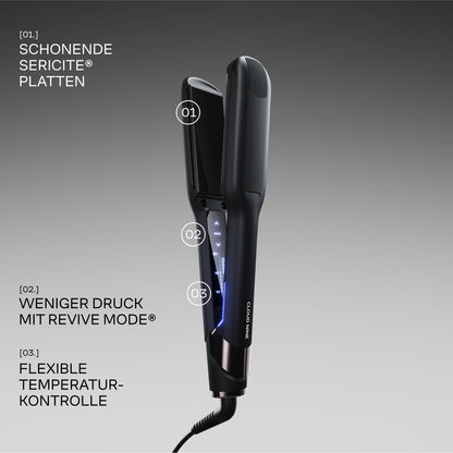 Cloud Nine The Wide Iron Glätteisen Schwarz – Haarglätter mit breiten Sericite-Platten, Revive Mode & 11 Temperatureinstellungen (100–200 °C) – Für gesundes Styling von dickem & langem Haar